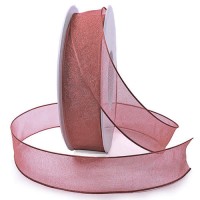 Organzaband mit Drahtkante, altrosa- 25mm breit / 25m-Rolle Organzaband mit Drahtkante, altrosa- 25mm breit / 25m-Rolle