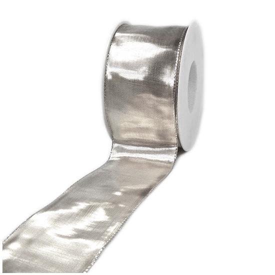 Silberband - GLORY, 60mm breit / 25m-Rolle, mit Drahtkante.