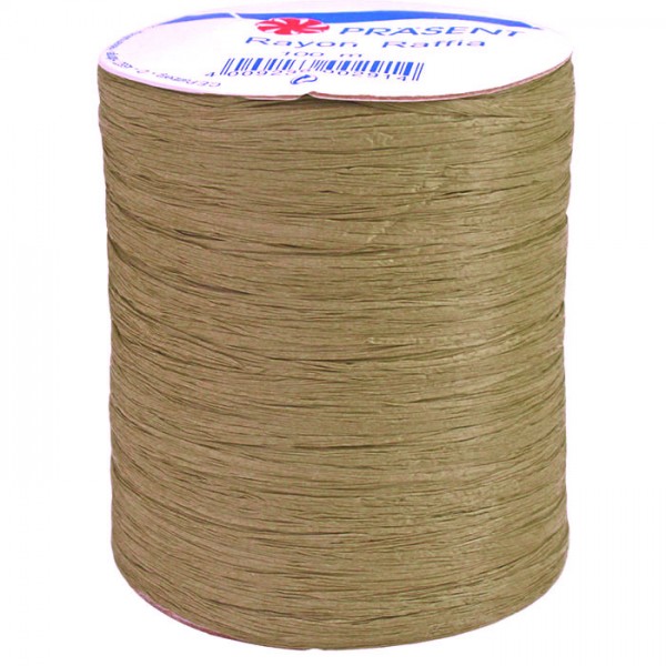 Raffia - RAYON, Bindebast: 10mm breit / 100m-Rolle, olivgrün