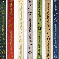 Weihnachtsband "Frohe Weihnachten II"- Satin: 15mm breit / 25m Rolle - Farbauswahl Weihnachtsband "Frohe Weihnachten II"- Satin: 15mm breit / 25m Rolle - Farbauswahl