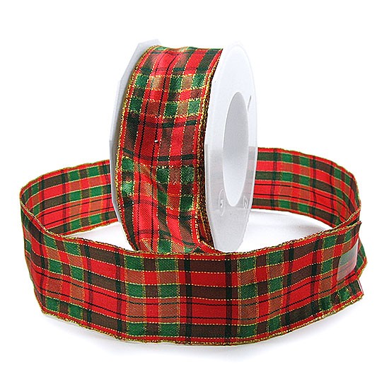 Weihnachtsband - EDINBURG: 40mm breit / 20m-Rolle, rot-grün-gold