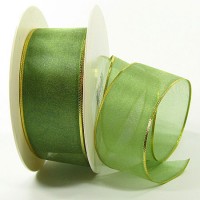 Organzaband-Magic: Lindgrün-Gold, 25m-Rolle - 40mm breit Organzaband-Magic: Lindgrün-Gold, 25m-Rolle - 40mm breit