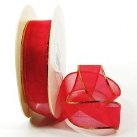 Organzaband-Magic: Rot-Gold, 25m-Rolle - 25mm breit Organzaband-Magic: Rot-Gold, 25m-Rolle - 25mm breit