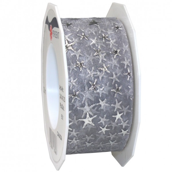 Weihnachtsband-CANADA, silber: 40mm breit / 20m-Rolle