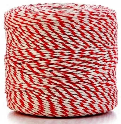 Bäckergarn, rot-weiß: 2mm Ø breit / 500m-Rolle.