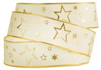 Weihnachtsband-CIELO, creme-gold: 25mm breit / 25m-Rolle, mit Drahtkante Weihnachtsband-CIELO, creme-gold: 25mm breit / 25m-Rolle, mit Drahtkante