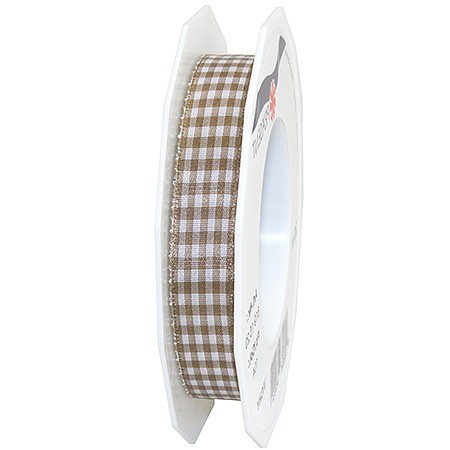 Vichy-Karoband, taupe-weiss: 15mm breit / 20m-Rolle