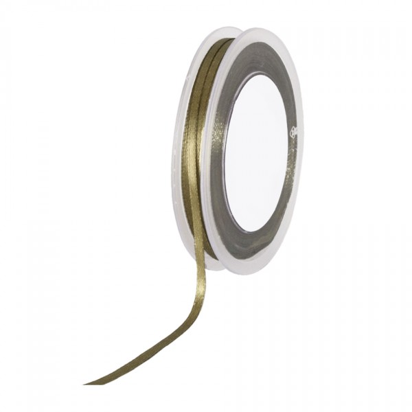 Satinband SIMPEL, olivgrün: 3 mm breit / 50 Meter, mit einfacher schlichter Webkante.