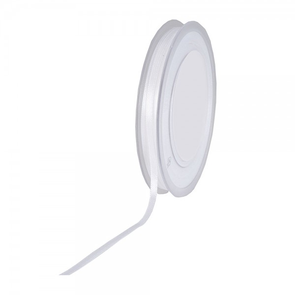 Satinband SIMPEL, weiss: 3 mm breit / 50 Meter, mit einfacher schlichter Webkante.