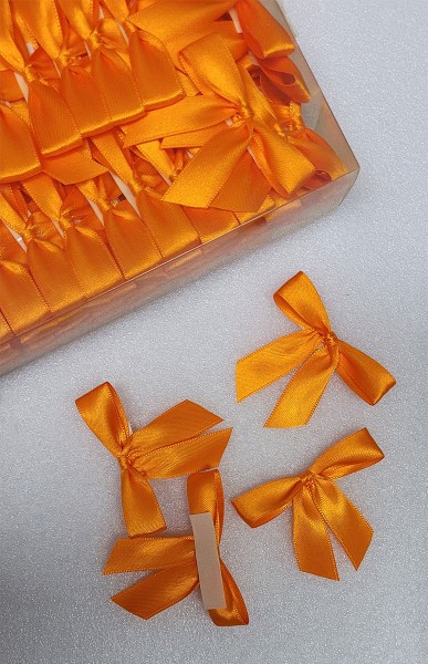 2-Flügel Fertigschleifen: orange = 100 Stück - mit Selbstklebe-Etikett