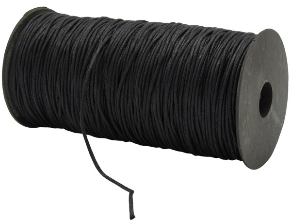 Gewachste Baumwollkordel, schwarz: 1,5 mm Ø breit / 200 Meter