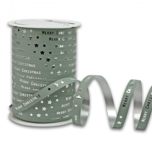 Polyband: MERRY CHRISTMAS: 10mm/100m-Rolle, altgrün