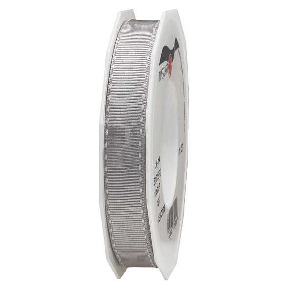 Ripsband-STITCHES, 15mm breit / 15m-Rolle, grau-weiss