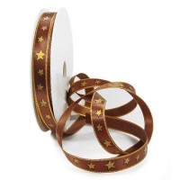Sternchen-Weihnachtsband: 15mm breit / 50m-Rolle, braun-gold Sternchen-Weihnachtsband: 15mm breit / 50m-Rolle, braun-gold