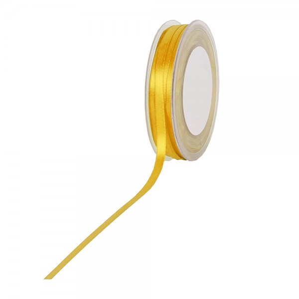 Satinband SIMPEL, gelb: 6 mm breit / 50 Meter, mit einfacher schlichter Webkante.