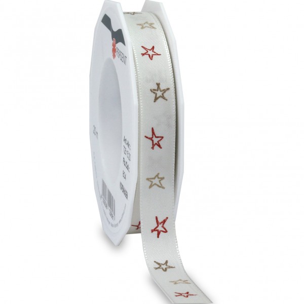 Weihnachtsband-KOPENHAGEN: 15mm breit / 20m-Rolle, mit Webkante, CREME