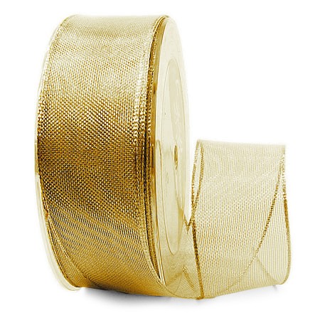 Goldband-TIMPEL, gold: 38mm breit / 25m-Rolle, mit Drahtkante.