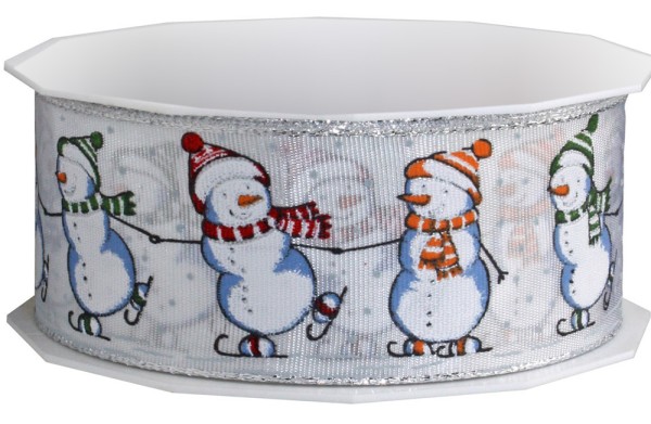 Weihnachtsband-ONICE: 40mm breit / 20m-Rolle, mit Drahtkante, weiss