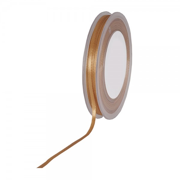 Satinband SIMPEL, altgold: 3 mm breit / 50 Meter, mit einfacher schlichter Webkante.