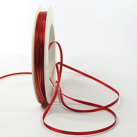 Satinband SINFINITY, rot-gold: 3mm breit / 50m-Rolle, mit feiner Webkante.