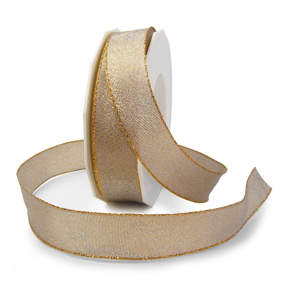 Weihnachtsband "DETROIT", gold: 25mm breit / 20m-Rolle, mit Drahtkante