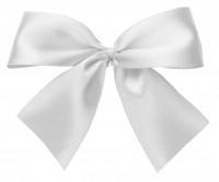 Fertigschleifen aus doppelseitigem Satinband, weiß mit 2 Flügeln: 50 Stück in Klarsicht-Box. Maße: von Flügel zu Flügel: ca. 8 cm Fertigschleifen aus doppelseitigem Satinband, weiß mit 2 Flügeln: 50 Stück in Klarsicht-Box. Maße: von Flügel zu Flügel: ca. 8 cm