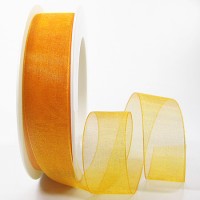 Organzaband mit Drahtkante, gelb: 25mm breit / 25m-Rolle Organzaband mit Drahtkante, gelb: 25mm breit / 25m-Rolle