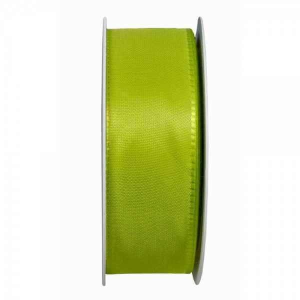 Taftband, lindgrün: 40mm breit / 50m-Rolle, mit feiner Webkante.