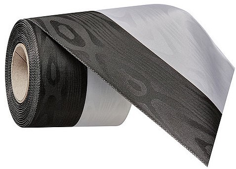 Vereinsband, schwarz-weiß, 100mm breit / 25m-Rolle, mit Moiré-Struktur.