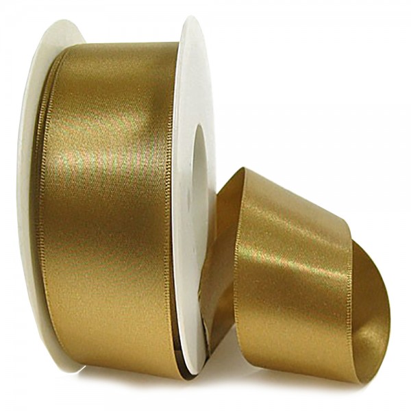 Satinband SINFINITY, gold: 50mm breit / 25m-Rolle, mit feiner Webkante.