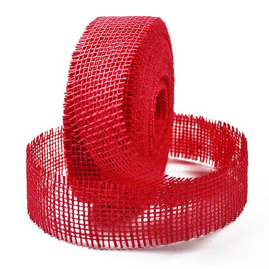 Juteband-Rupfenband, rot: 40mm breit / 25-Rolle