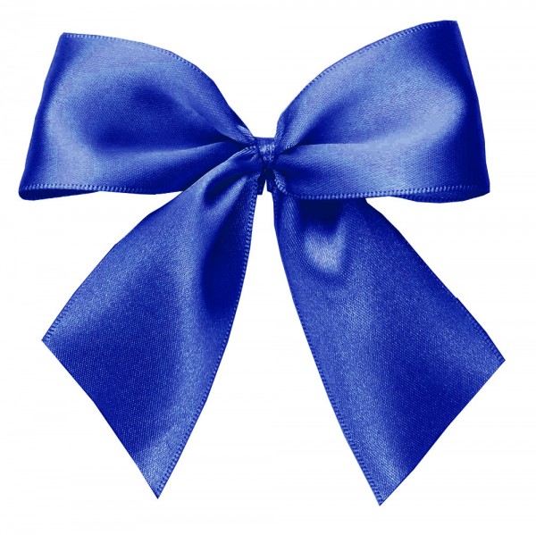 Fertigschleifen aus doppelseitigem Satinband, royalblau mit 2 Flügeln: 25 Stück in Klarsicht-Box. Maße: von Flügel zu Flügel: ca. 10 cm