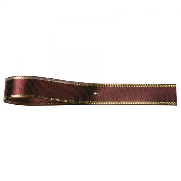 Satinband-EASY, bordeaux-gold: 10mm breit / 25m-Rolle, mit Lurex-Gold-Kante.