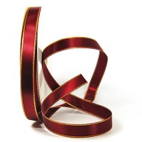 Satinband-VEGAS, mit Lurex-Goldkante: 15mm breit / 50m-Rolle,weinrot-gold Satinband-VEGAS, mit Lurex-Goldkante: 15mm breit / 50m-Rolle,weinrot-gold
